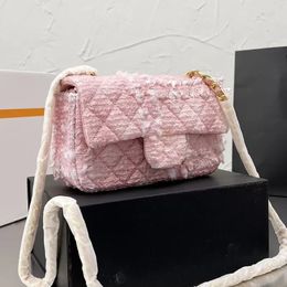 Różowy Tweed Classic Mini Flap Torby Łańcuch Luksusowy projektantka torebki torebki 20 cm V4