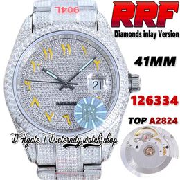RRF Latest ew126334 A2824 Automatic Mens Watch tw126331 bf126333 Diamonds inlay Yellow Arabic Dial 41MM 904L Steel Iced Out Diamond Bracelet Super eternity Watches