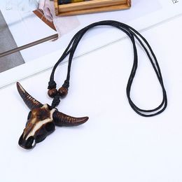 Hanging Retro Cow Head Necklaces Art Animal Head Pendant Fashion Jewellery Necklace for Women Men Home Decor Gift