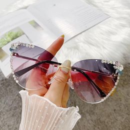 Sunglasses Vintage Rimless Rhinestone Women Design Fashion Gradient Lens Sun Glasses Men Shades For FemaleSunglassesSunglasses