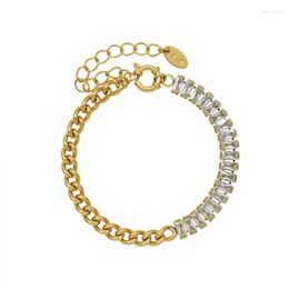 Link Chain Trendy Jewelry Luxury Designs Square Shape Crystal Stone Bracelets Punk Gold Color Stainless Steel Wristband For Women
