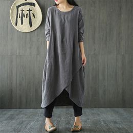 ZANZEA Women Autumn Long Sleeve Irregular Hem Loose Solid Midi Dress Vintage Vestido Casual Party Tunic Dresses Robe Sundress 220521