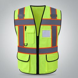 Motorcycle Apparel Multi Pockets High Visibility Zipper Front Safety Vest With Reflective Strips PremiumMotorcycle