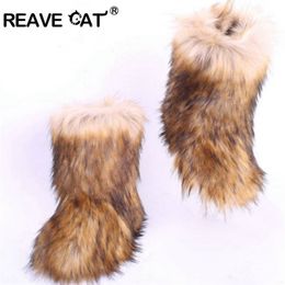 REAVE CAT Furry Boots Winter Shoes Women Snow Boots With Bag Headband Luxury Fur Winter Boots For Women High Boot Fur Shoes 201030