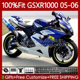 Injection Mould Fairings For SUZUKI GSXR 1000 CC K5 White blue GSXR-1000 GSXR1000 05 06 Bodywork 122No.117 1000CC GSX R1000 2005 2006 GSX-R1000 2005-2006 OEM Body Kit