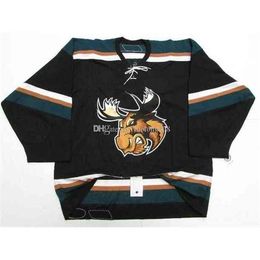 Nik1 2020 MANITOBA MOOSE AHL BLACK TEAM ISSUED Hockey Jersey Embroidery Stitched Customise any number and name Jerseys