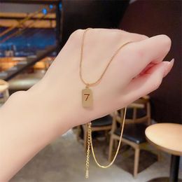 Pendant Necklaces Lucky Number Necklace Female Micro-encrusted Zircon 7 Letters Fashion Gold Square Card Ins Jewellery Good Luck GiftPendant