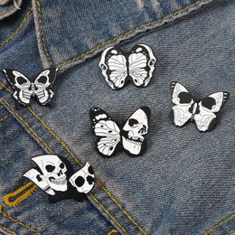 Skeleton Butterfly Brooches Enamel Pins Black Skull Custom Gothic Punk Lapel Clothes Badges Bag Hat Jewellery Gift for Kid Friends
