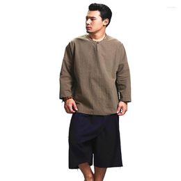Men's Pants 2022 Summer Cotton Linen Capri Solid Calf-length Men Cropped Top Quality 4 Colors