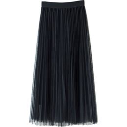 Tulle Skirts Summer Long Maxi Female Elastic High Waist Pleated Tutu Sun Black Grey Pink 220401