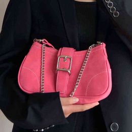 Evening Bags 2022 New Retro Matte Purse Rose Red Colour Matching Tote for Women Chain Shoulder Pink Clutch Bag Handbags 220513