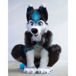 Halloween Fursuit Long-haired Husky Dog Mascot Costume Cartoon Anime theme character Adults Size Christmas Outdoor Advertising Outfit Suit