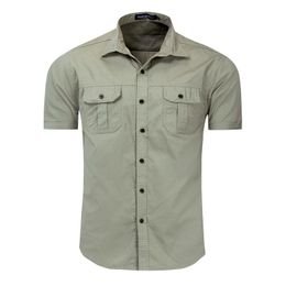 Men's Casual Shirts European American Clothing Short-sleeved Shirt Military Uniform Outdoor Pure Cotton Camisas Para Hombre