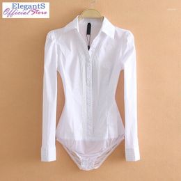 Women's Blouses & Shirts Women Bodysuit Office Lady Work Bodycon White Body Shirt Blouse Female Long Sleeve Suits Turn Down Collar Tops 2022