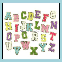 Mix Colour Chenille Fabric Gold Glitter Letters Patches Towel Embroidery Rainbow Gritt Alphabet Iron On Lovely Sticker Name Clothing Diy Acce