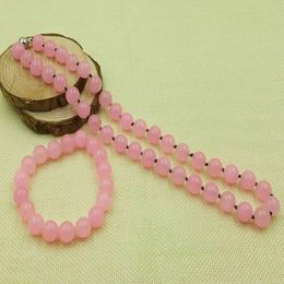 AAA Fashion 10MM Pink Jade Necklace & Bracelet Jewellery Set 18inch AAA