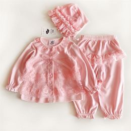 3 Pcs cute born girl clothes set birthday style clothing hat shoes headband lace 0 baby suit 12 LJ201223