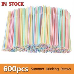 100 Pcs Disposable Elbow Plastic Straws For Kitchenware Bar Party Event Alike Supplies Striped Bendable Cocktail Drinking Straws