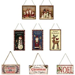 FENGRISE Wooden Door Hanging Sign Christmas Tree Ornament Merry Decor for Home Navidad Happy Year Y201020