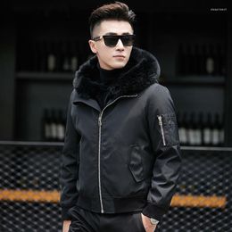 Men's Leather & Faux Real Fur Coat Men Natural Liner Parka Jacket Casual Baseball Short Parkas Plus Size MCAE18001 YY618