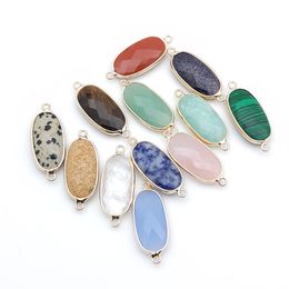 Gold Edged Natural Stone Charms Green Rose Quartz Crystal Connector Pendant For Earrings Necklace Jewelry Making Wholesale