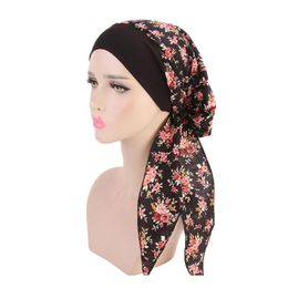 polyester hair scarf Canada - Beanie Skull Caps Women Turban Cap Wrap Cover Hair Accessories Cancer Chemo Elastic Fashion Scarf Multi Colored Muslim Hijab Polyester Loss