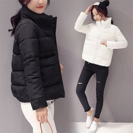 2019 Jacket Women Winter Fashion Warm Thick Solid Short Style Cotton padded Parkas Coat Stand Collar XL XXL T200319