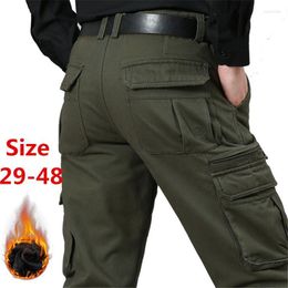 Men's Pants Mens Casual Baggy Cargo Warm Fleece Military Long Trousers Many Pockets Cotton Workout Overalls Plus Size 29-48Men's Naom22