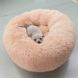 Dog Round Cat Bed Warm Sleeping Long Plush Soft Pet House Calming Comfortable Litter s Product Y200330