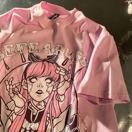 Camiseta feminina Pastel Goth T Shirt Para Mulheres Menina Harajuku Tshirt Fairycore Roupas Rosa Anime Gráfico Gótico Fada Grunge Dropship