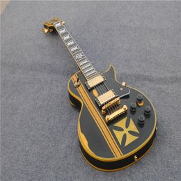 james hetfield cross guitar Canada - Custom Aged James Hetfield Metallic Iron Cross Classic Relic Black & Yellow Electric Guitar EMG Pickups Gold Hardware Black Pickgu291w