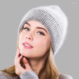 Gorro/caveira tampa de cabelo angora chapéu malha de malha na moda pulôver quente feminino de inverno Davi22
