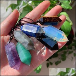 Arts And Crafts Big Natural Stone Pendant Crystal Jewellery Lapis Amethyst Opal Rose Quartz Obsidian Hexagonal Pendu Sports2010 Dhitk