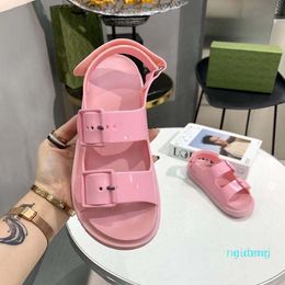 Women Rubber Sandal Mini Double G Jelly Slippers Womens Scuffs Slipper Luxury designer sandals Flat Mule Adjustable Buckle Beach Flip 6525