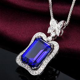 Pendant Necklaces Luxury Full Diamond Micro-set Butterfly Rectangular Sapphire Women's Jewelry Clavicle Chain Necklace WomenPendant