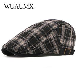Wuaumx Unisex Plaid Berets Hat For Men Women Summer Thin Peak Ivy Cap Random Duck Mouth Sun Hat Painter Newspaper Boy Cap boina Hombre J220722