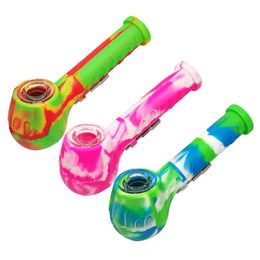 2In1 Colorful Silicone Filter Pipes Dry Herb Tobacco Glass Bowl Wax Oil Rigs Nails 10MM Male Titanium Tip Straw Cigarette Holder Multi-function Removable Smoking DHL