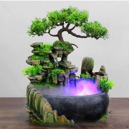 Creative Indoor Simulation Resin Rockery Waterscape Feng Shui Water Fountain Home Office Desktop Spray Humid Decoration Crafts Y200104