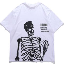 Men's T-Shirts LACIBLE 2022 O-neck Pure Cotton Casual Loose Skeleton Pattern T-Shirt Summer Harajuku Short Sleeve For Men Women