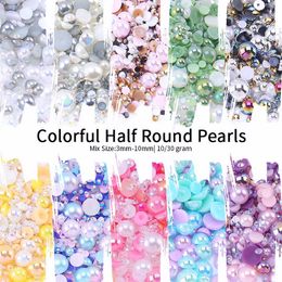 New 3mm-10mm Mixed AB Colours Half Round Pearls Beads Flatback Scrapbooking Embellishment Craft DIY