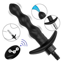 Remote Control Anal Beads Vibrators Douche Enema Cleaner Prostate Massager 10 Modes Vibrating Butt Plug sexy Toys Water Spraying Beauty Items