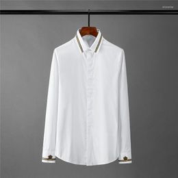 Men's Casual Shirts Minglu Long Sleeve Mens Luxury Contrast Colour Hand-made Crown Party Dress Fashion Slim Fit Cotton Man ShritsMen's