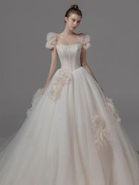 2022 Wedding Dresses White Lace Cap Sleeve Beaded Lace A Line Detachable Trail Bridal Gowns Customise Plus Size Vestido De Novia