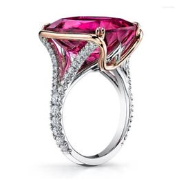 Wedding Rings Fashion Rose Red Large Crystal Stone For Women Silver Colour Cubic Zircon Ring Engagement Party Charm Jewellery Gift Wynn22