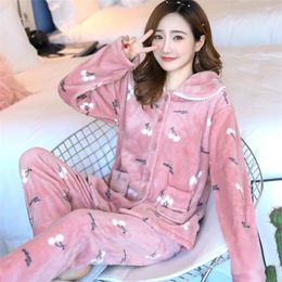 Winter Flannel Warm Women Pyjamas Set Homewear Thick Female Fashion Sleepwear Pyjamas Suit Women's pijama mujer 220329