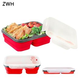 Sealing silicone folding points three frames lunchbox student lunch boxes portable microwave heating lunch boxes 201015