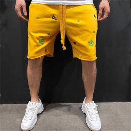Trends Brand Shorts Male Beggar Embroidered Fashion Fitness Pants Summer Outdoor Sport Casual Street Hip Hop Short 220714