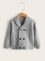 Toddler Boys Shawl Collar Double Breasted Cable Knit Cardigan SHE01