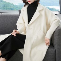 JANELUXURY Brand Women's Solid Colour Coat Autumn Winter New Big Size Simple Turndown Collar Cardigan Thickened Outwear T190903