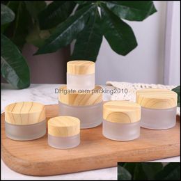 5 10 15 30 50 G / Ml Empty Refillable Containers With Wooden Grain Screw Caps And Inner Lids Round Glass Jars For Cosmetic Body Drop Delive